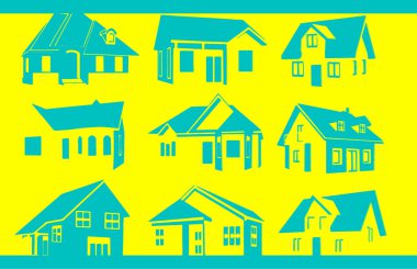 Pop art. Silhouettes of houses clipart