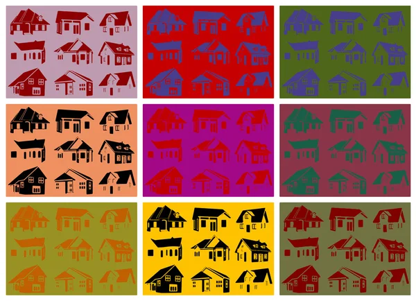 Pop art. Silhouettes de maisons — Image vectorielle