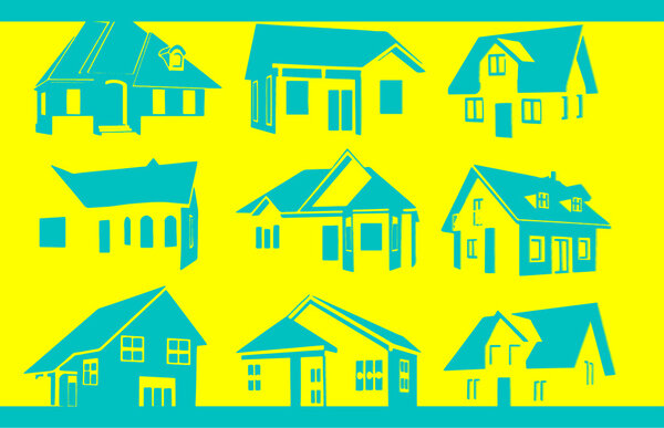 Pop art. Silhouettes of houses