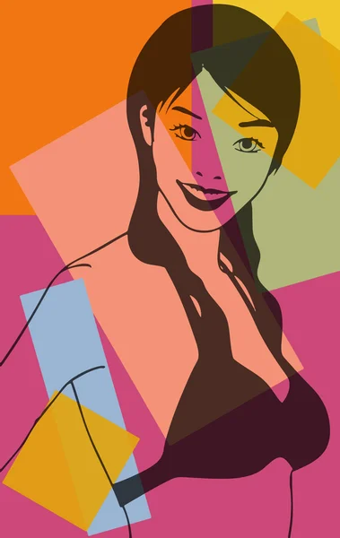 Pop art. Porträtt av en ung kvinna — Stock vektor