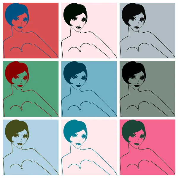 Pop art. Jeune femme aux cheveux courts — Image vectorielle