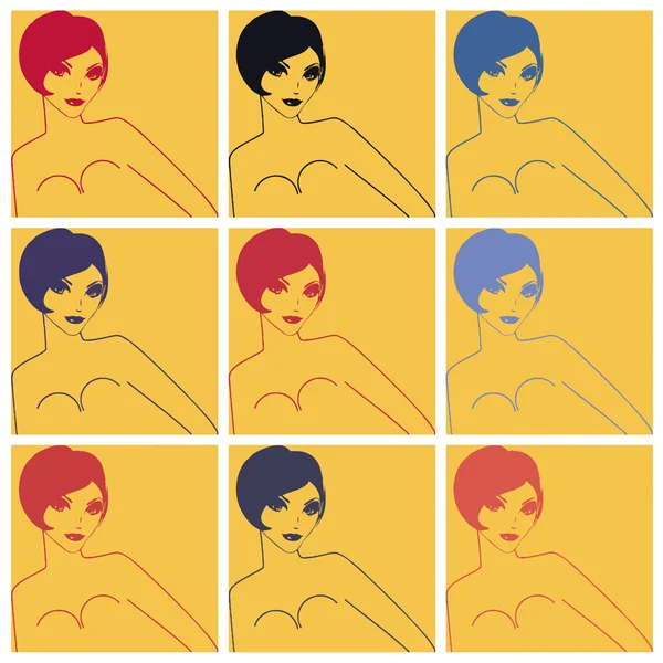 Arte pop. Mujer joven con el pelo corto — Vector de stock