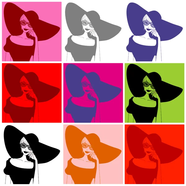 Femme avec grand chapeau — Image vectorielle