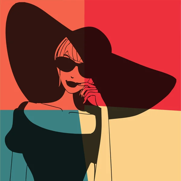 Mujer con sombrero grande — Vector de stock