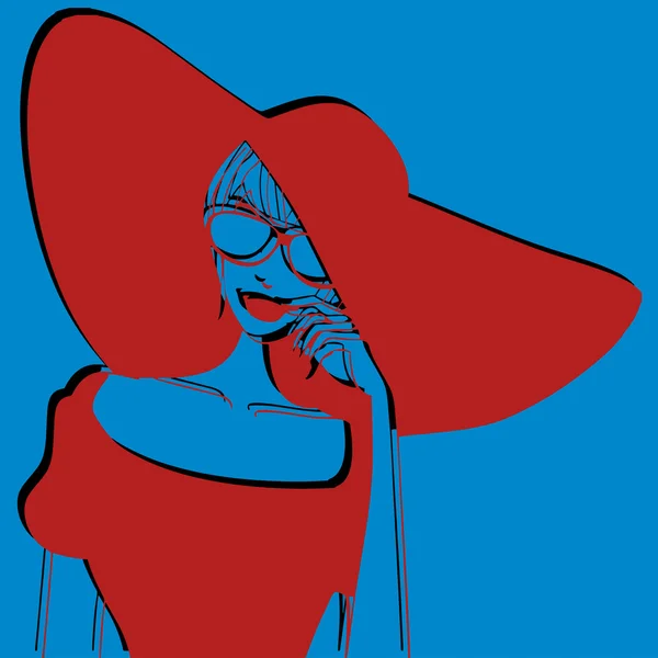 Femme avec grand chapeau — Image vectorielle