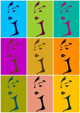 Pop art. genç bir kadın yüzü silüeti