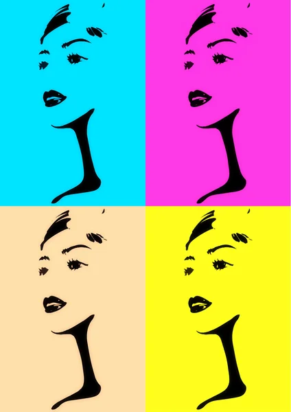 Pop art. Silhouette del volto di una giovane donna — Vettoriale Stock