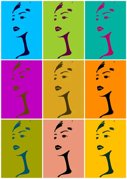Pop art. Silhouette del volto di una giovane donna — Vettoriale Stock