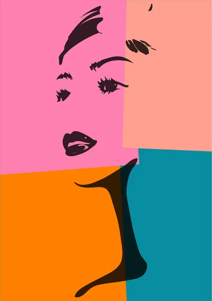 Pop art. genç bir kadın yüzü silüeti