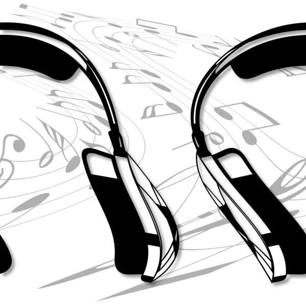 Auriculares y notas musicales — Vector de stock