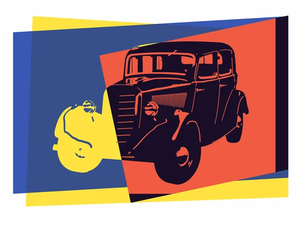 Carro vintage pop art — Vetor de Stock