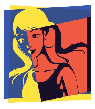 Portrait of young girl with pigtails. Pop art clipart