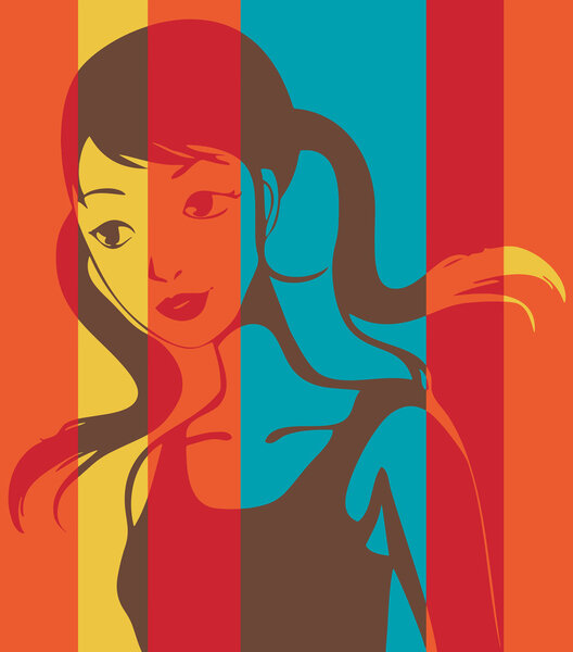 Portrait of young girl with pigtails. Pop art