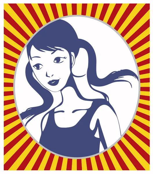 Portrait of young girl with pigtails. Pop art — Stock Vector