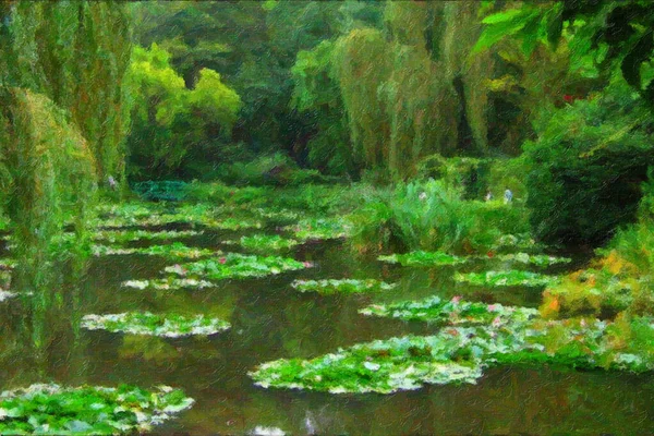 Japanese Bridge Water Lily Lake Garden House Painter Claude Monet — Foto Stock