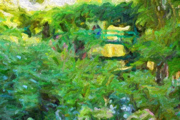Puente Japonés Rodeado Vegetación Los Jardines Del Pintor Impresionista Claude —  Fotos de Stock
