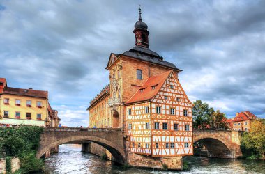 Old town hall of Bamberg on the river Regnitz,14th century; Bavaria, Germany