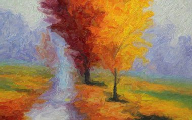 Impressionism. Autumn landscape in the Normandy countryside.