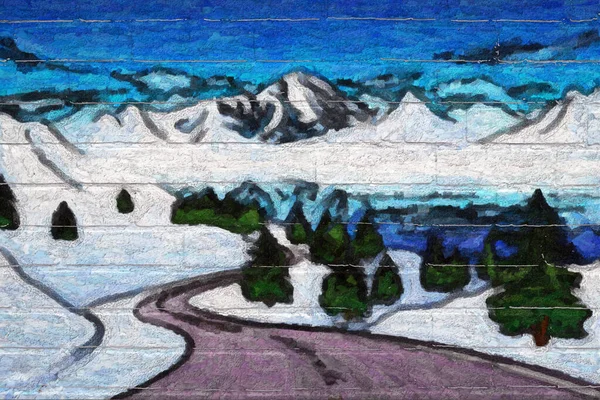Paisaje Con Cielo Azul Carretera Cubierta Nieve Montañas Invierno —  Fotos de Stock