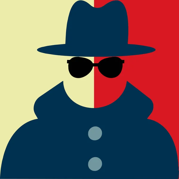 Vector Espía Con Sombrero Gafas Oscuras — Vector de stock