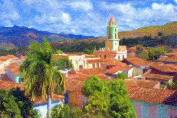 Impressionism City Trinidad Cuba View Bell Tower Saint Francis Assisi — Stock Photo, Image