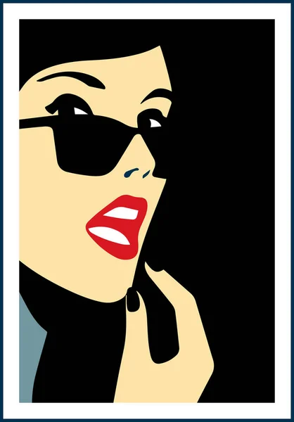 Face Woman Colours Sunglasses Open Mouth Black Background Pop Art — Stock Vector