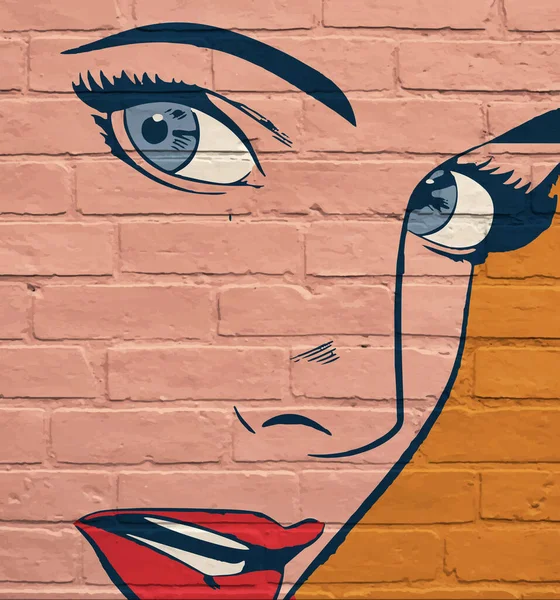 Street Art Primo Piano Estremo Del Viso Una Donna Con — Vettoriale Stock