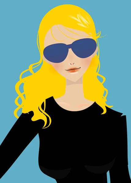 Vector Portrait Blonde Woman Blue Background Wearing Sunglasses — Stock Vector