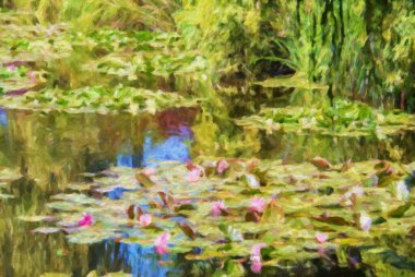 Empresyonist ressam Claude Monet 'nin Normandiya' daki evinin bahçesindeki nilüfer gölü. Fransa