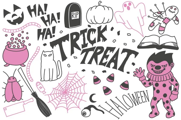 Conjunto Garabatos Halloween Dibujos Truco Trato Dibujado Mano Ilustración Impresión — Archivo Imágenes Vectoriales