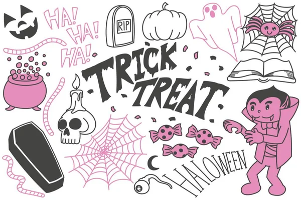 Conjunto Garabatos Halloween Dibujos Truco Trato Dibujado Mano Ilustración Impresión — Archivo Imágenes Vectoriales