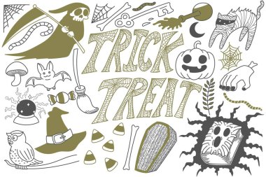 Cadılar Bayramı karalamaları sanat, metin, kelimeler, karikatür, çizgiler, şirin, komik, yazıcı.