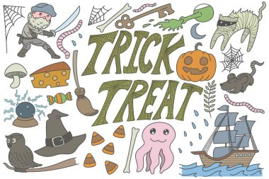 Cadılar Bayramı karalamaları sanat, metin, kelimeler, karikatür, çizgiler, şirin, komik, yazıcı.