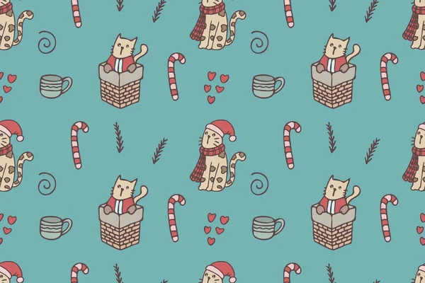 Set of cute cat drawings for Christmas repeat pattern