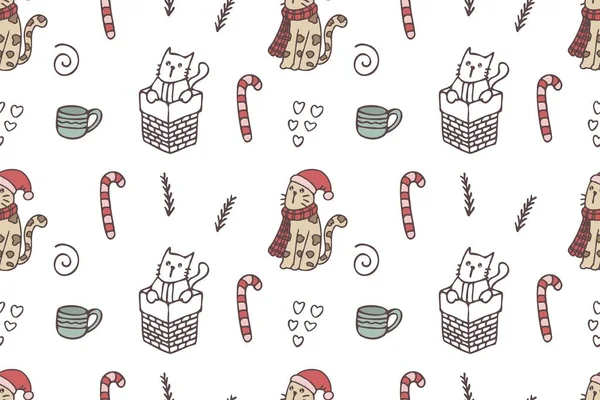 Set of cute cat drawings for Christmas repeat pattern