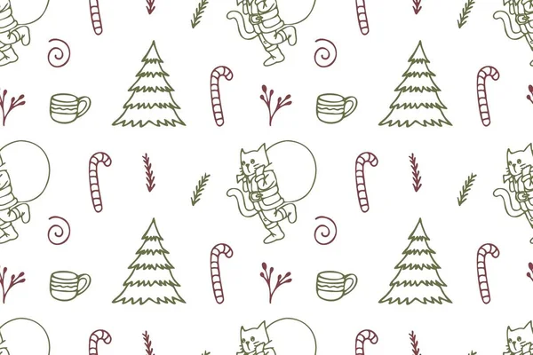 Set of cute cat drawings for Christmas repeat pattern