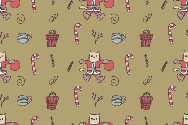 Set of cute cat drawings for Christmas repeat pattern