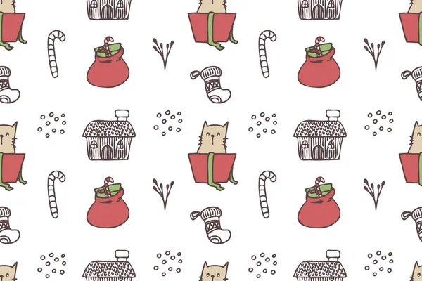 Set of cute cat drawings for Christmas repeat pattern