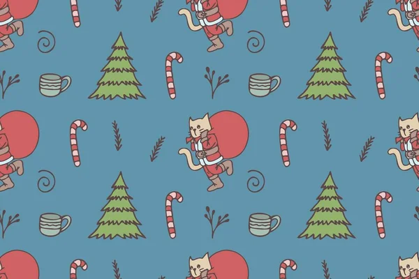 Set of cute cat drawings for Christmas repeat pattern