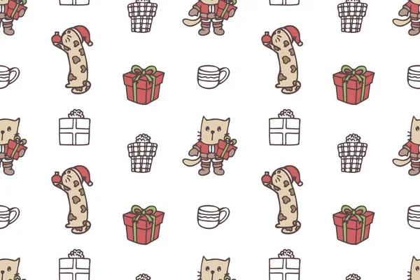 Set of cute cat drawings for Christmas repeat pattern