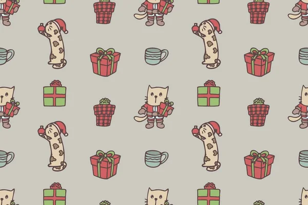 Set Niedlicher Katzenzeichnungen Für Weihnachten — Stockvektor