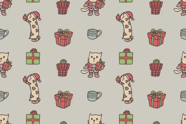 Set of cute cat drawings for Christmas repeat pattern