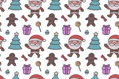 Sevimli Noel Baba, kusursuz desenli sanat, beyaz arka plan..