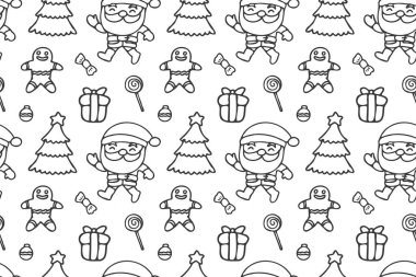 Sevimli Noel Baba, kusursuz desenli sanat, beyaz arka plan..