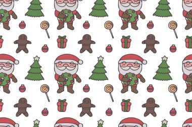 Sevimli Noel Baba, kusursuz desenli sanat, beyaz arka plan..