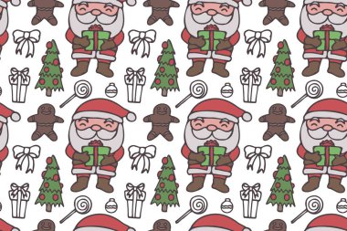 Sevimli Noel Baba, kusursuz desenli sanat, beyaz arka plan..