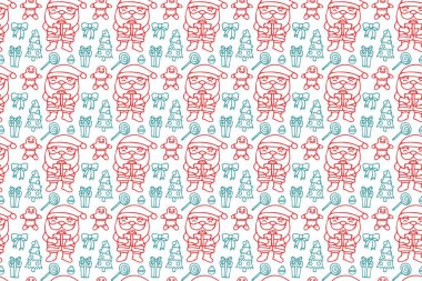 Sevimli Noel Baba, kusursuz desenli sanat, beyaz arka plan..