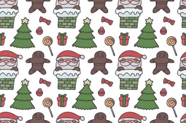 Sevimli Noel Baba, kusursuz desenli sanat, beyaz arka plan..