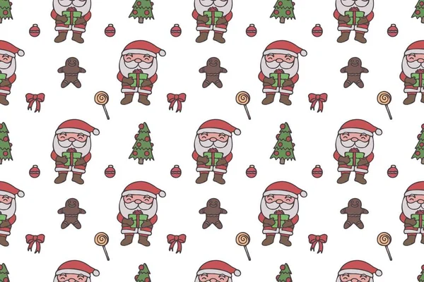 Cute Santa Clause Seamless Pattern Art White Background — Stockvektor