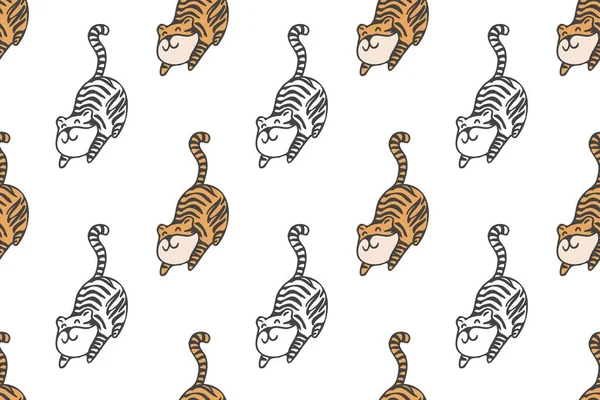 Cute Tiger Seamless Pattern Cartoon — 图库矢量图片